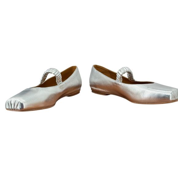 Pineapple Dawn Square Toe Mary Jane Leather Shoes Womens 6 Silver Balletcore NEW - Picture 8 of 12